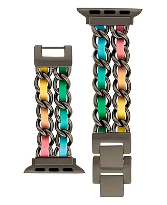 Steve Madden Women's Rainbow Faux Leather and Black Double Chain Alloy Metal Bracelet designed for Apple Watch 42mm (Series 10) & 38/40/41mm