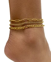 Adornia Curb Chain, Paper Clip Chain, and Figaro Chain Anklet Set