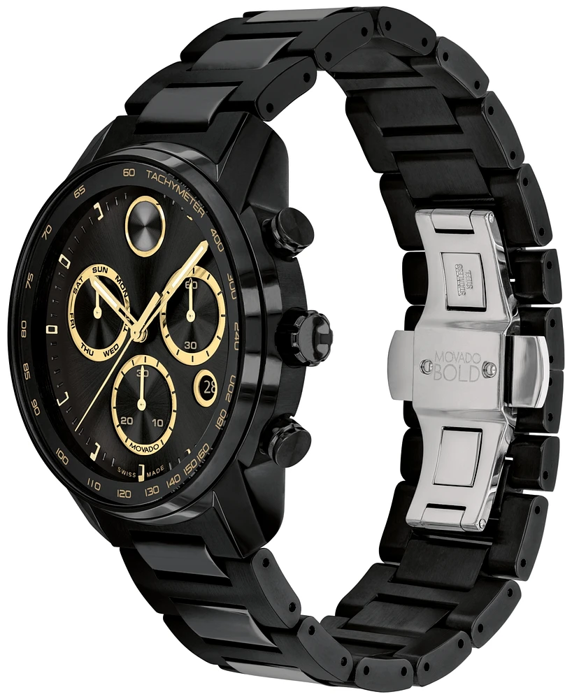 Movado Men's Bold Verso Swiss Quartz Chronograph Ionic Plated Black Steel Bracelet Watch 44mm
