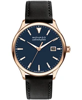 Movado Men's Heritage Calendoplan Swiss Quartz Black Genuine Leather Strap Watch 40mm