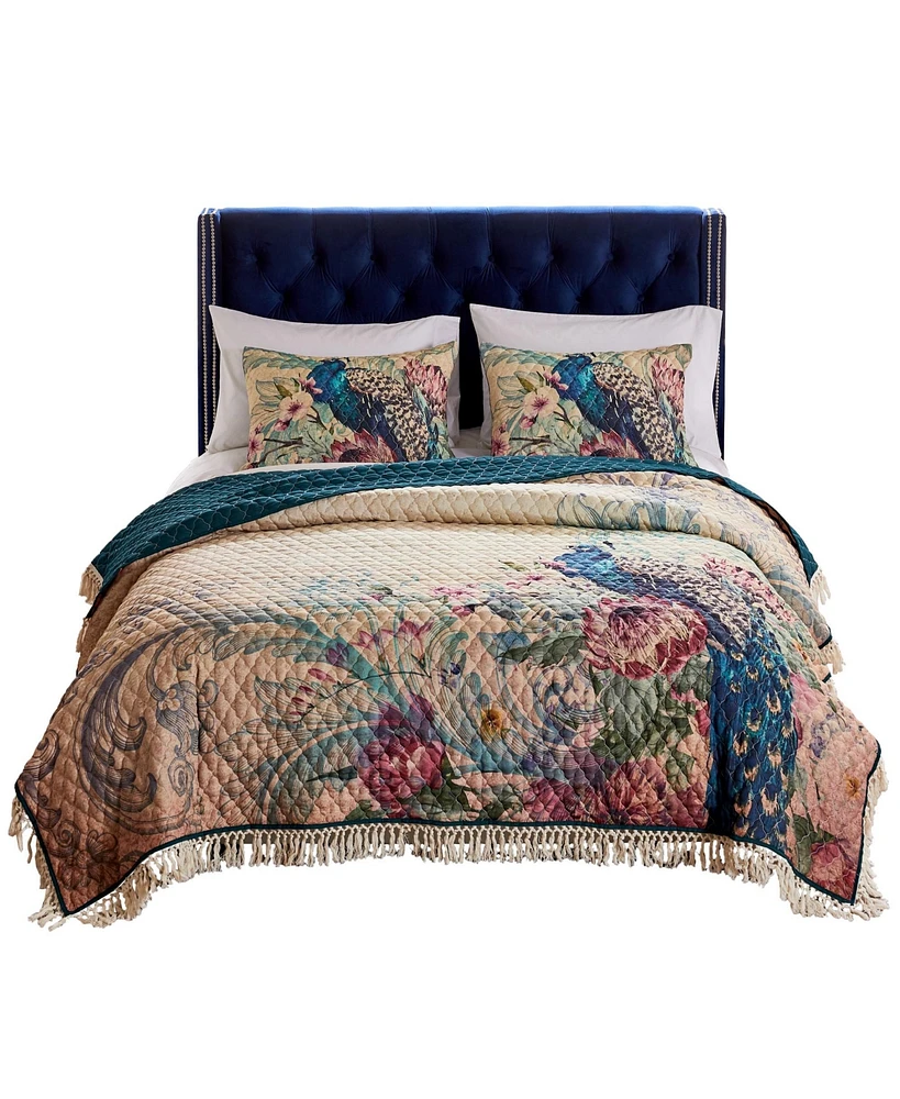Greenland Home Fashions Eden Peacock 3-Pc. Quilt Set, Full/Queen