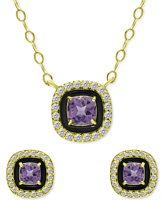 Giani Bernini 2-Pc. Set Blue Topaz (1/2 ct. t.w.), Cubic Zirconia & Enamel Pendant Necklace Matching Stud Earrings (Also Lab-Grown Opal, Green Qu