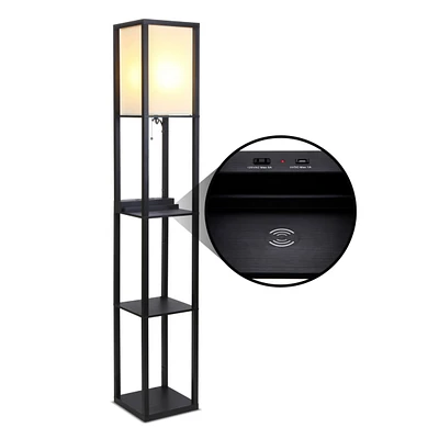 Maxwell Led Shelf Floor Lamp with Usb Port, Outlet and Wireless Charging Pad (63"), Bulb Included