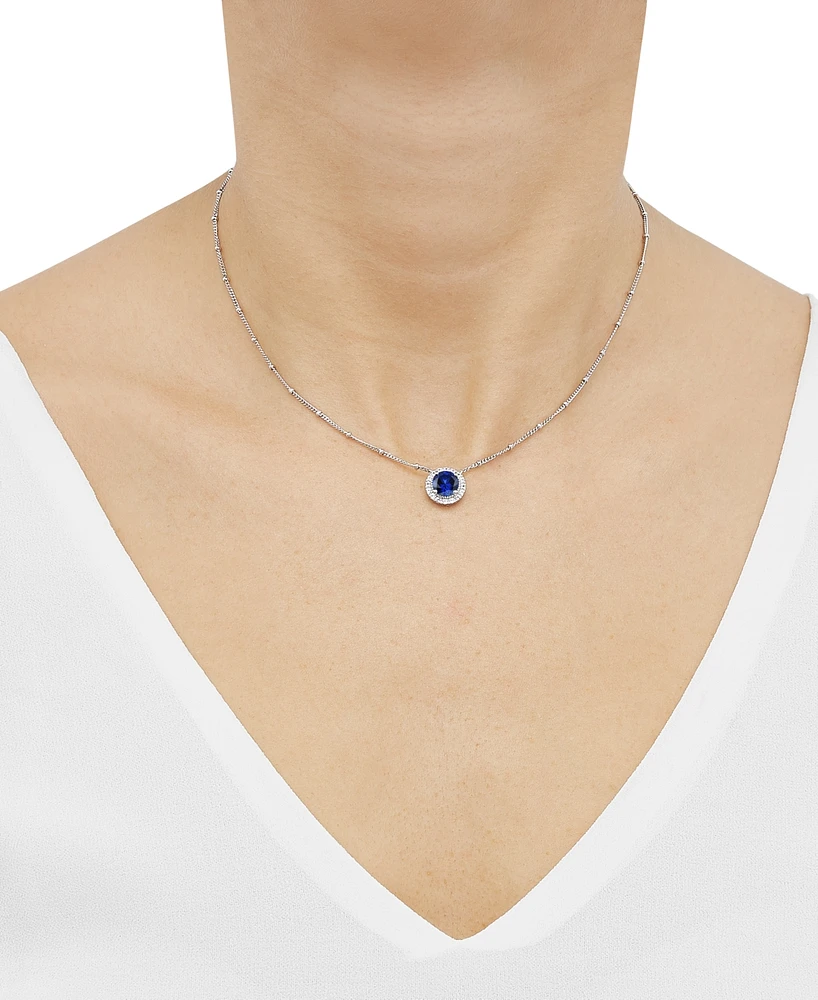Lab-Grown Sapphire (1-5/8 ct. t.w.) & Lab-Grown White Sapphire (1/6 ct. t.w.) Halo Pendant Necklace in Sterling Silver, 16" + 2" extender