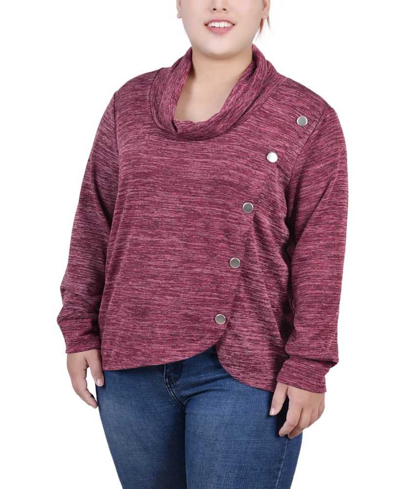 Ny Collection Plus Long Sleeve Overlapping Cowl Neck Top