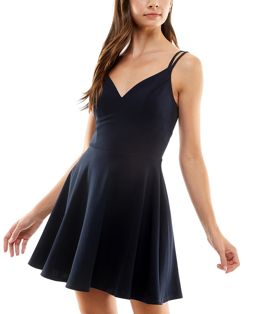 City Studios Juniors' Double-Strap Mesh-Back Dress