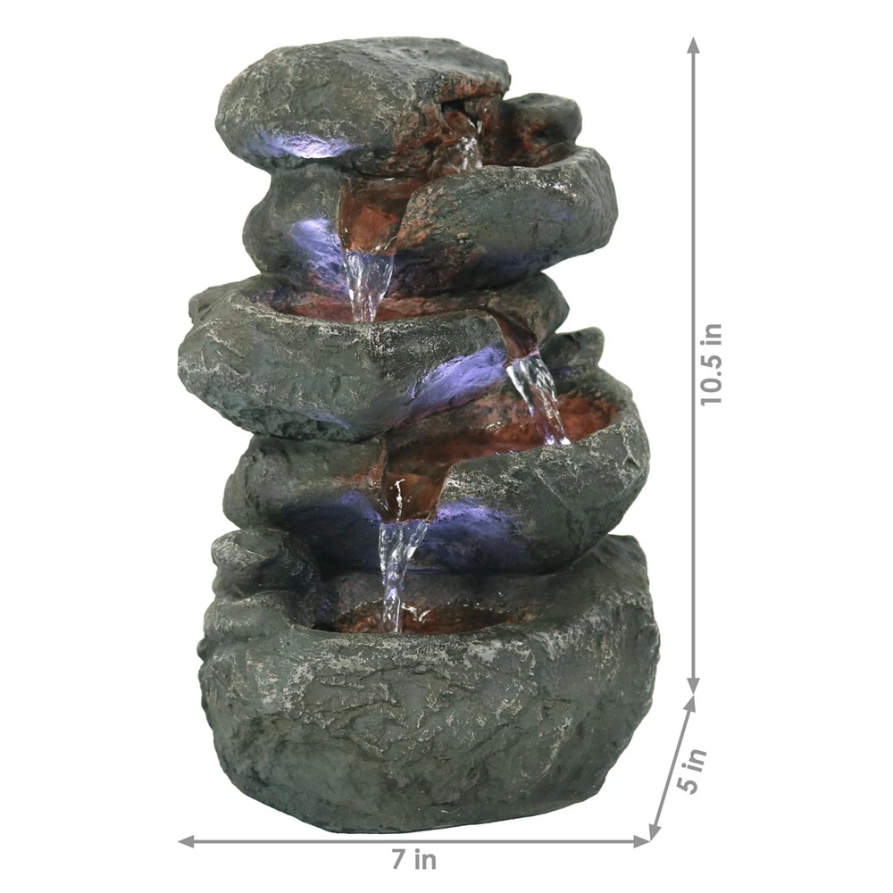 Indoor Home Decorative Relaxing Stacked Rocks Tabletop Water Fountain with Led Lights - 10"