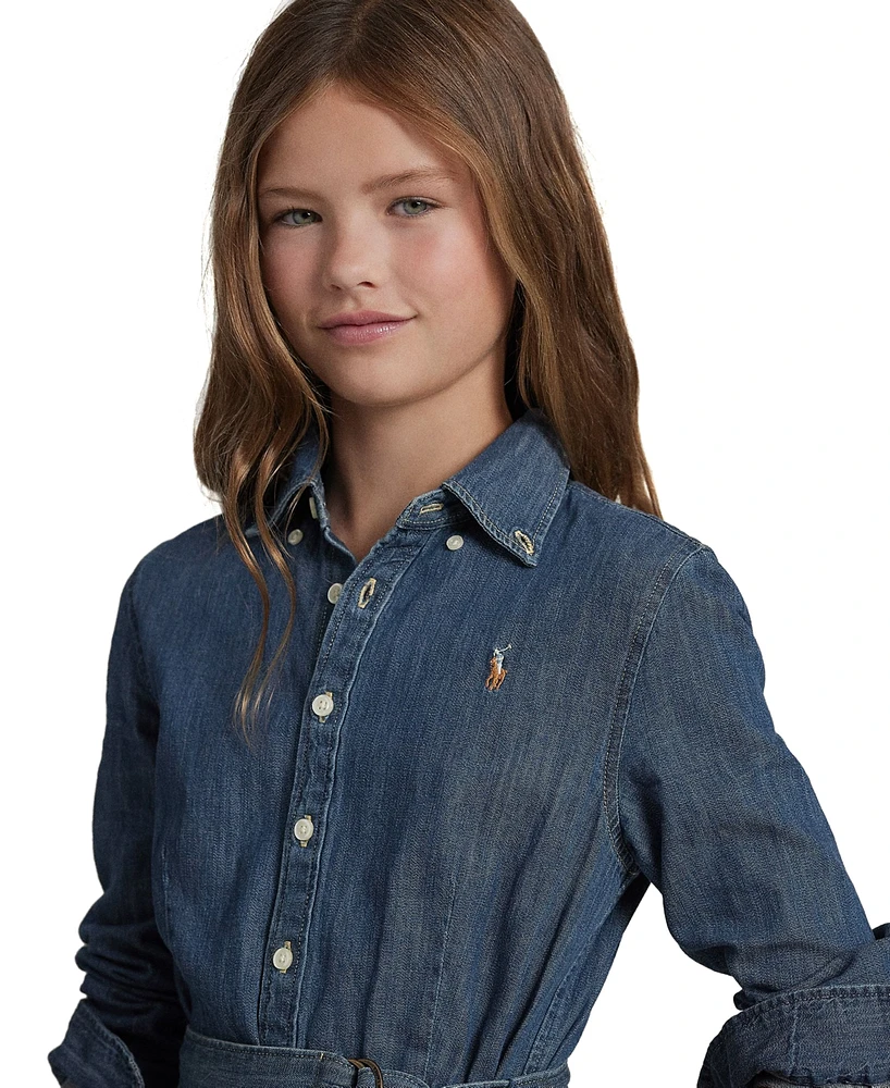 Polo Ralph Lauren Big Girls Belted Denim Cotton Shirtdress