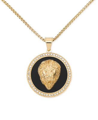 Legacy for Men by Simone I. Smith Black Agate & Lion Head 24" Pendant Necklace in Gold-Tone Ion-Plated Stainless Steel
