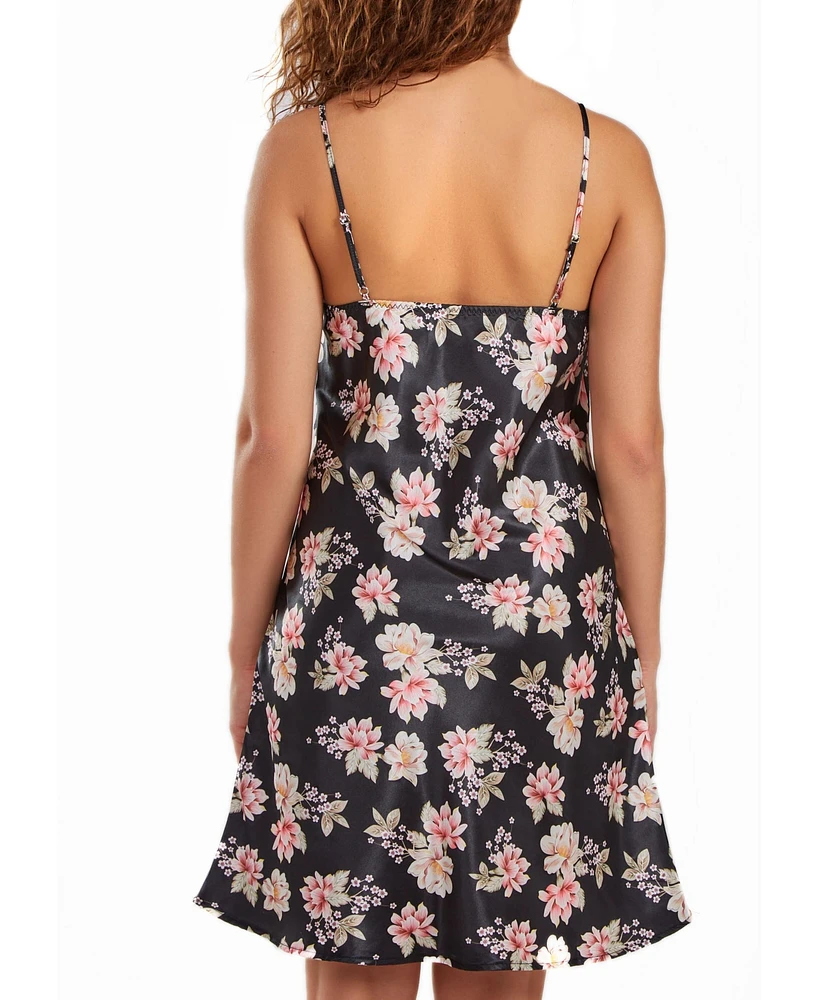 iCollection Women's Cyrus Ultra Soft Floral Satin Chemise Bias Cut Silhouette