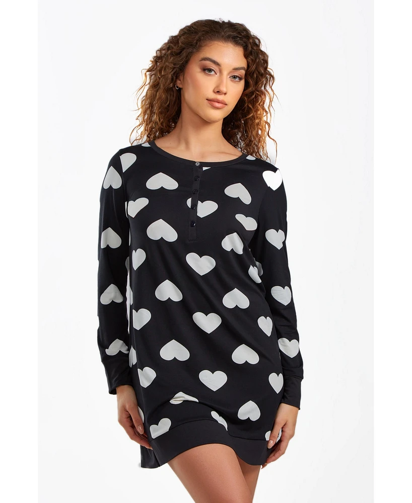 iCollection Women's Kind Modal Sleep Top or Dress with Button Down Comfy Cozy Style