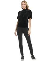 Karl Lagerfeld Paris Plaid Blazer Velvet Top Ponte Knit Pants