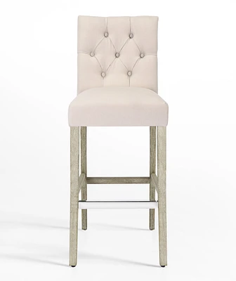 29" Upholstered Linen Fabric Tufted Bar Stool Chair