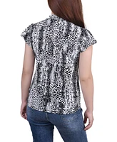 Ny Collection Petite Short Flutter Sleeve Mock Neck Top