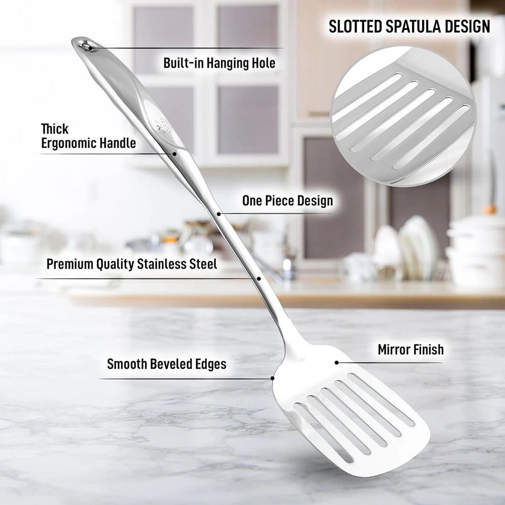 Stainless Steel Slotted Turner Cooking Utensil - Metal Kitchen Accessories