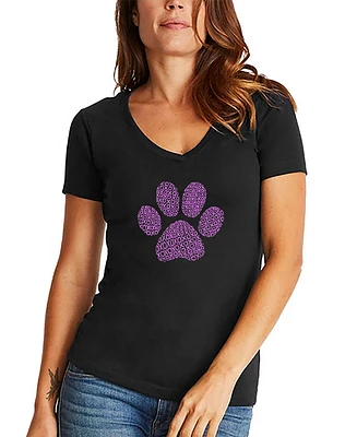 La Pop Art Women's Xoxo Dog Paw Word V-neck T-shirt