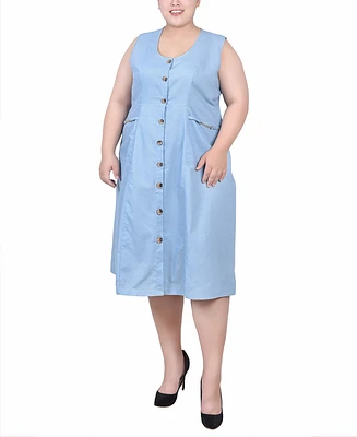 Ny Collection Plus Size Sleeveless Chambray Dress with Hardware