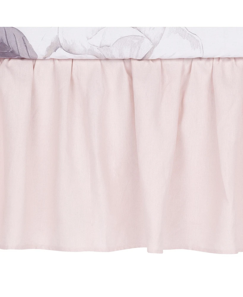 Lambs & Ivy Floral Garden Pink Linen Shirred Crib Skirt/Dust Ruffle