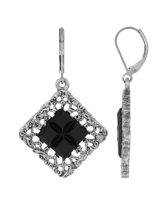 2028 Women's Pewter Square with Dark Amber Stone Earrings