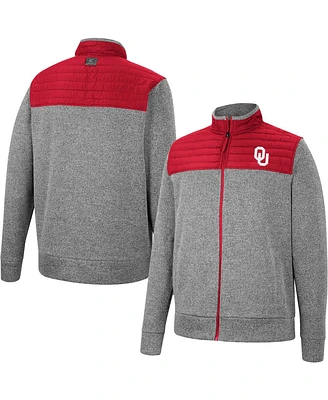 Men's Colosseum Gray, Cardinal Oklahoma Sooners Putter Herringbone Full-Zip Jacket