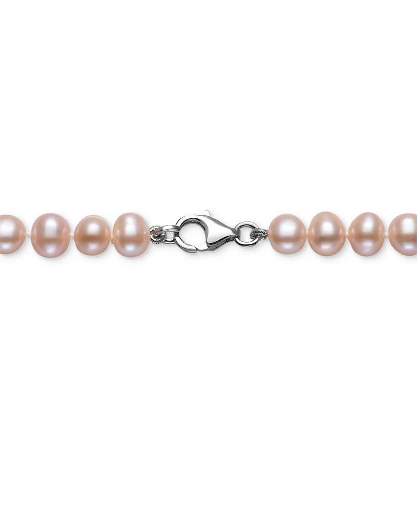 White Cultured Freshwater Pearl (6mm) Necklace and Matching Stud (7-1/2mm) Earrings Set Sterling Silver