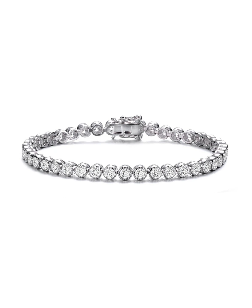 Elegant Sterling Silver Tennis Bracelet with Rhodium Plating and Clear Round Cubic Zirconia in Milgrain Bezel Setting