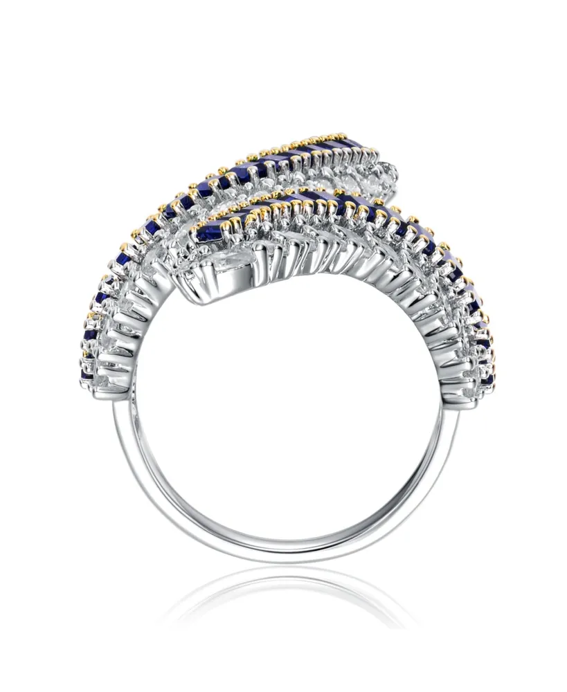 Sterling Silver Rhodium Plated with Green Cubic Zirconia Bypass Ring