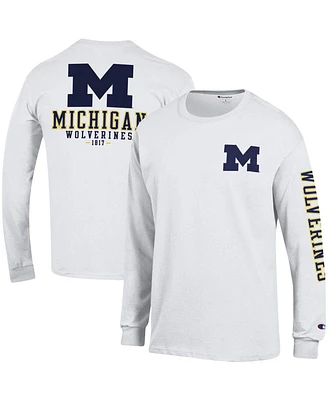 Men's Champion White Michigan Wolverines Team Stack Long Sleeve T-shirt