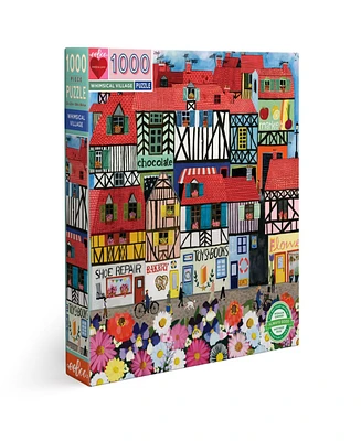 Eeboo Piece and Love Whimsical Village Square Adult Jigsaw Puzzle 1000 Piece Set