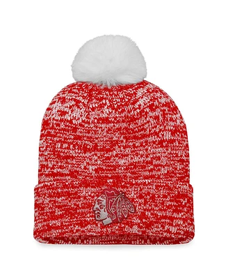 Women's Fanatics Red Chicago Blackhawks Glimmer Cuffed Knit Hat with Pom