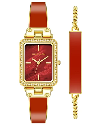 Anne Klein Women's Orange Enamel and Gold-Tone Alloy Bangle Watch Set 33.5mm