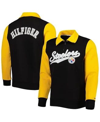 Men's Tommy Hilfiger Black, Gold Pittsburgh Steelers Aiden Quarter-Zip Top
