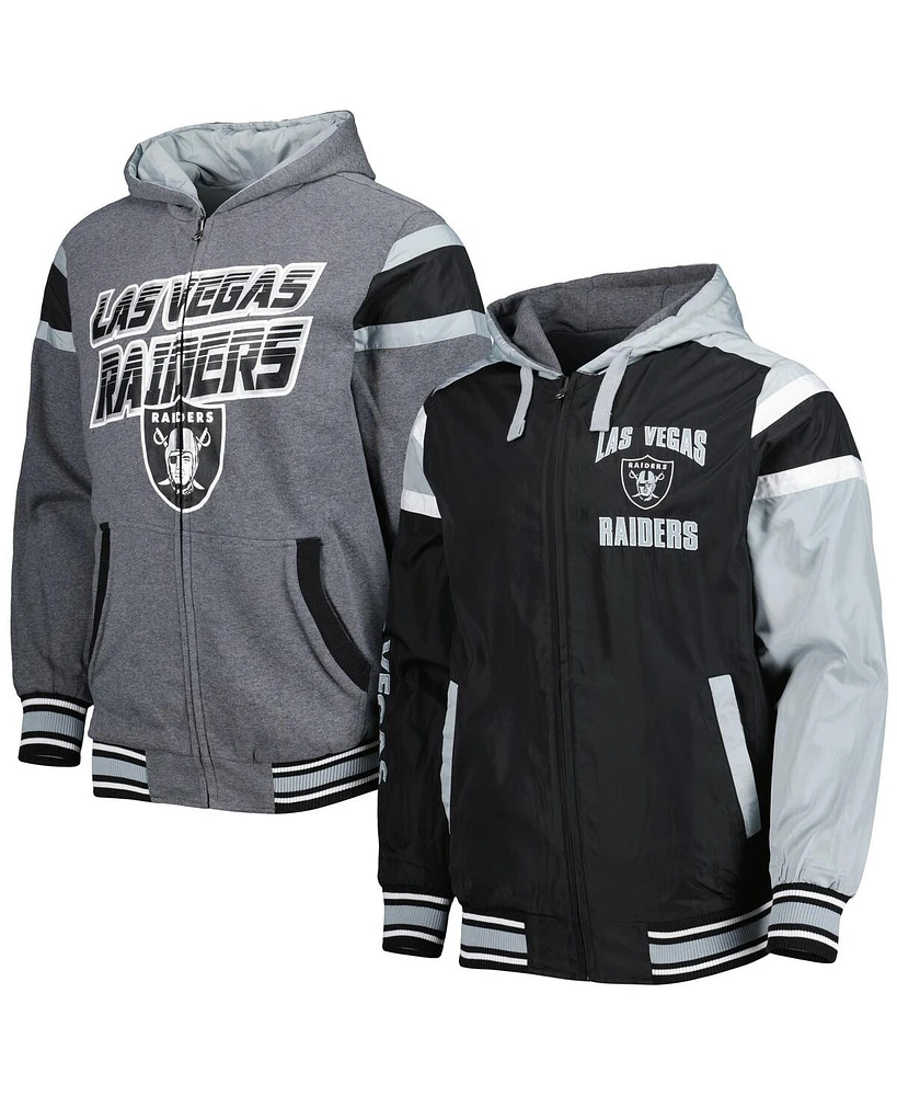Men's G-iii Sports by Carl Banks Black, Gray Las Vegas Raiders Extreme Full Back Reversible Hoodie Full-Zip Jacket