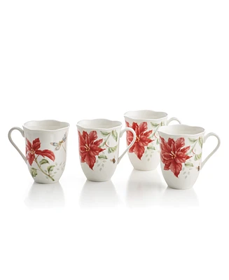 Lenox Butterfly Meadow Holiday Set/4 Mugs Poinsettias and Jasmine Design