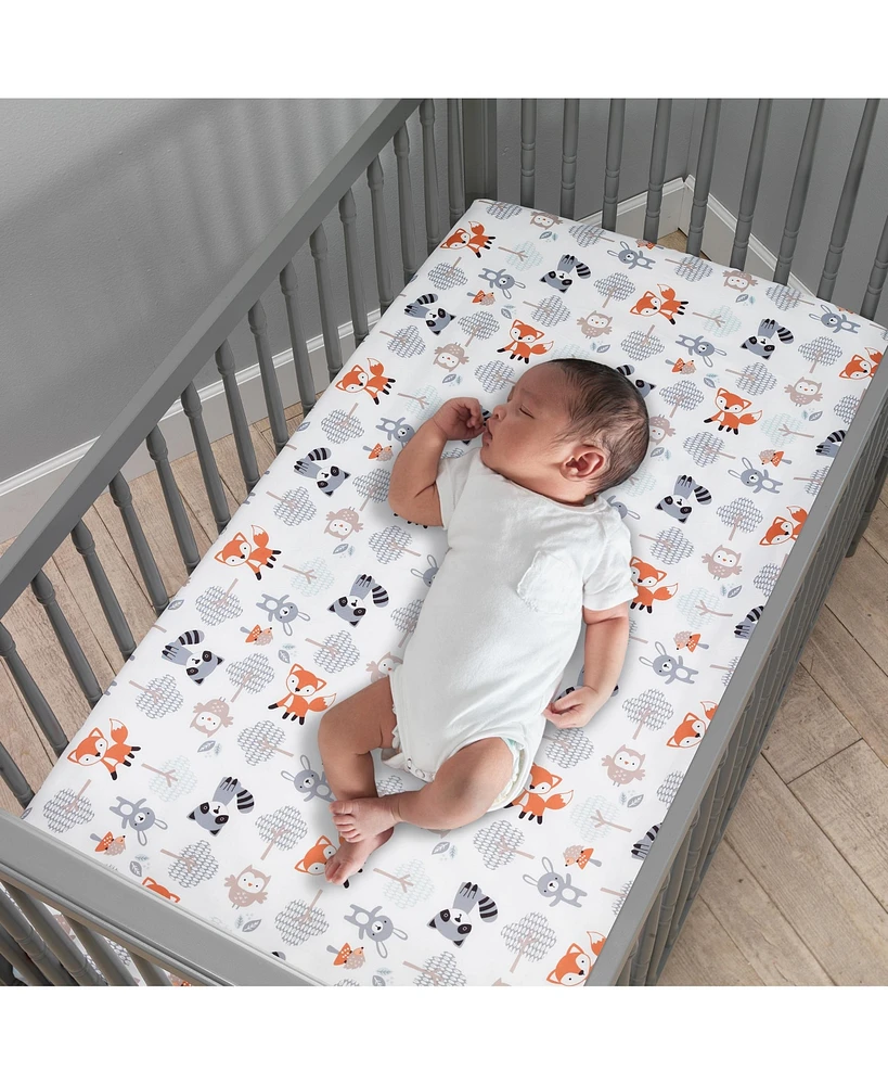 Bedtime Originals Baby Woodland Friends Fox/Owl/Raccoon Fitted Crib Sheet - White