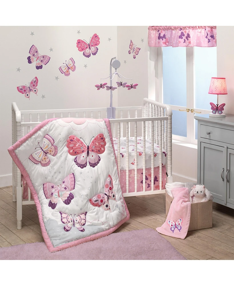Bedtime Originals Butterfly Kisses Pink/Purple 3-Piece Baby Crib Bedding Set