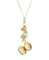 2028 14K Gold Plated Dipped Imitation Pearl Locket Whistle Bell Charm Necklace