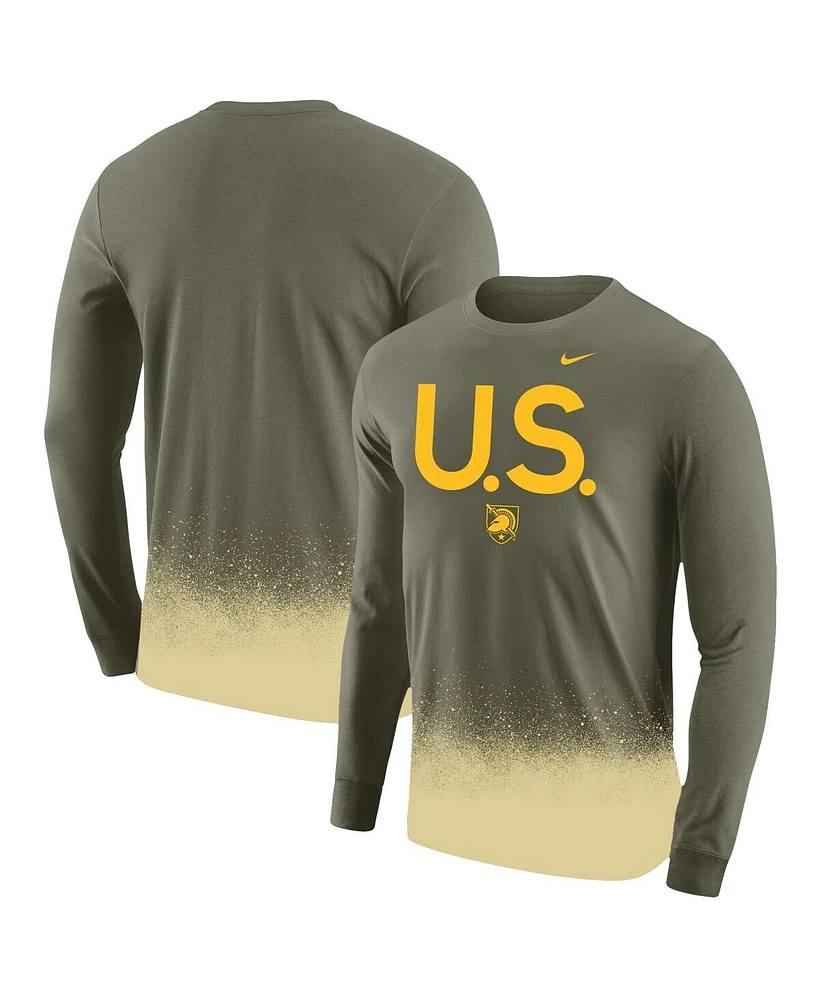 Men's Nike Olive Army Black Knights 1st Armored Division Old Ironsides Rivalry Splatter Long Sleeve T-shirt