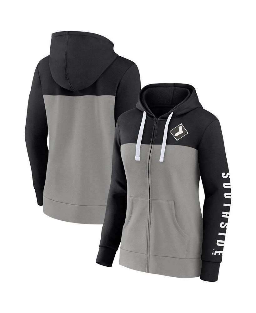 Women's Fanatics Black, Gray Chicago White Sox Take The Field Colorblocked Hoodie Full-Zip Jacket