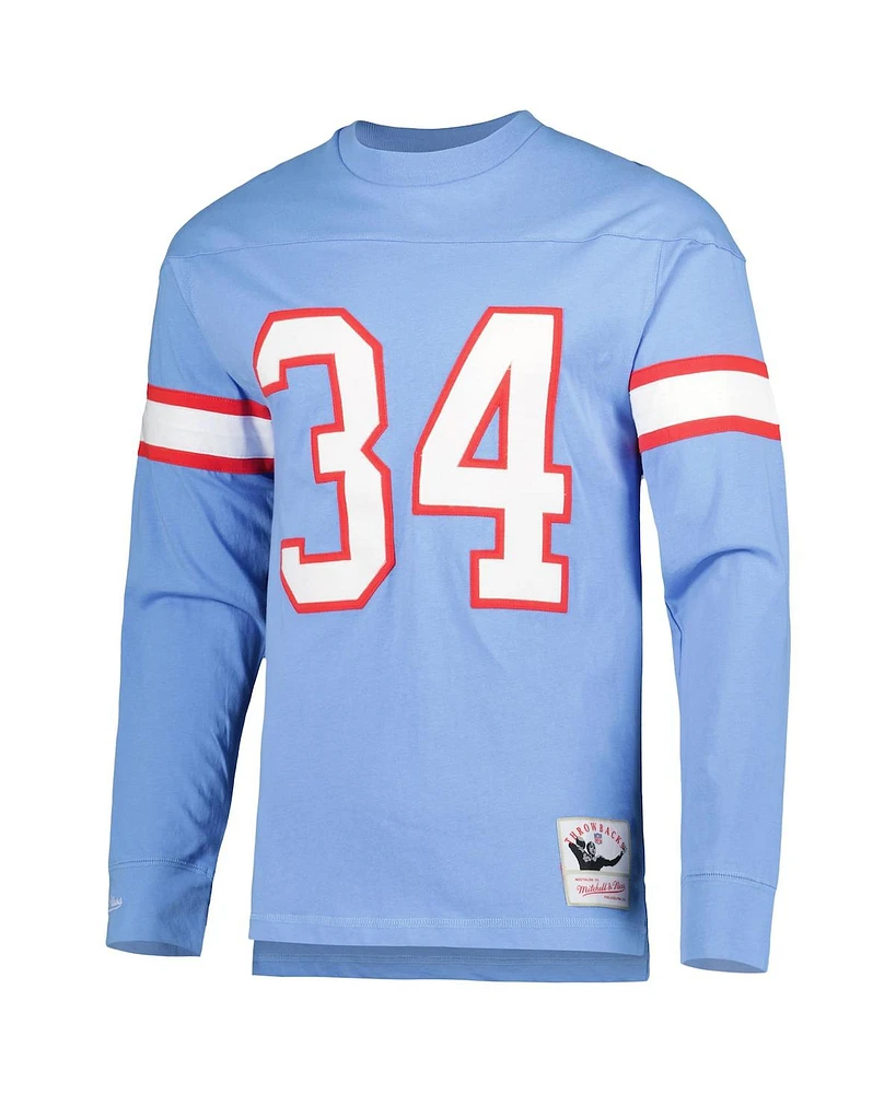 Men's Mitchell & Ness Earl Campbell Light Blue Houston Oilers 1984 Retired Player Name and Number Long Sleeve T-shirt