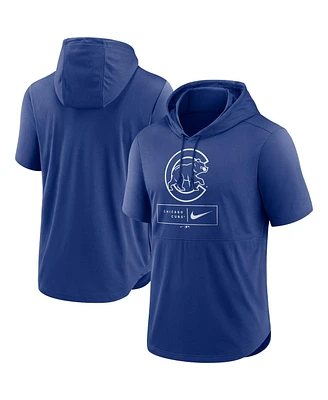 Men's Nike Royal Chicago Cubs Logo Lockup Performance Short-Sleeved Pullover Hoodie