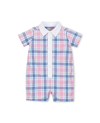 Hope & Henry Baby Boys Short Sleeve Organic Stretch Poplin Button Front Romper