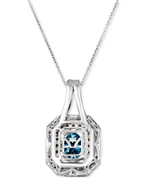Le Vian Deep Sea Blue Topaz (1-3/4 ct. t.w.) & Diamond (1-1/10 ct. t.w.) Halo Pendant Necklace in 14k White Gold, 18" + 2" extender