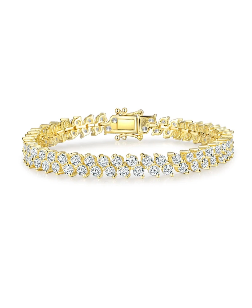 Sterling Silver with Cubic Zirconia Icicle Cluster Double Row Tennis Bracelet