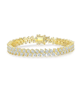 Sterling Silver with Cubic Zirconia Icicle Cluster Double Row Tennis Bracelet