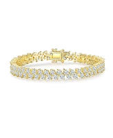 Sterling Silver with Cubic Zirconia Icicle Cluster Double Row Tennis Bracelet