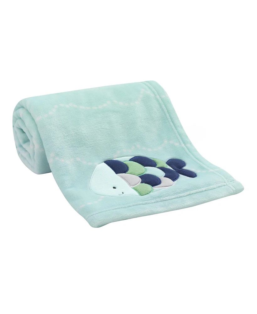 Lambs & Ivy Oceania Blue Nautical Fish Luxury Coral Fleece Baby Blanket