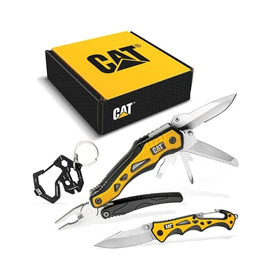 Cat 3 Piece 10-in-1 Multi-Tool, Knife, and Key Chain Gift Box Set
