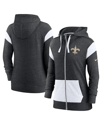 Women's Nike Heathered Black, White New Orleans Saints Plus Monaco Full-Zip Hoodie