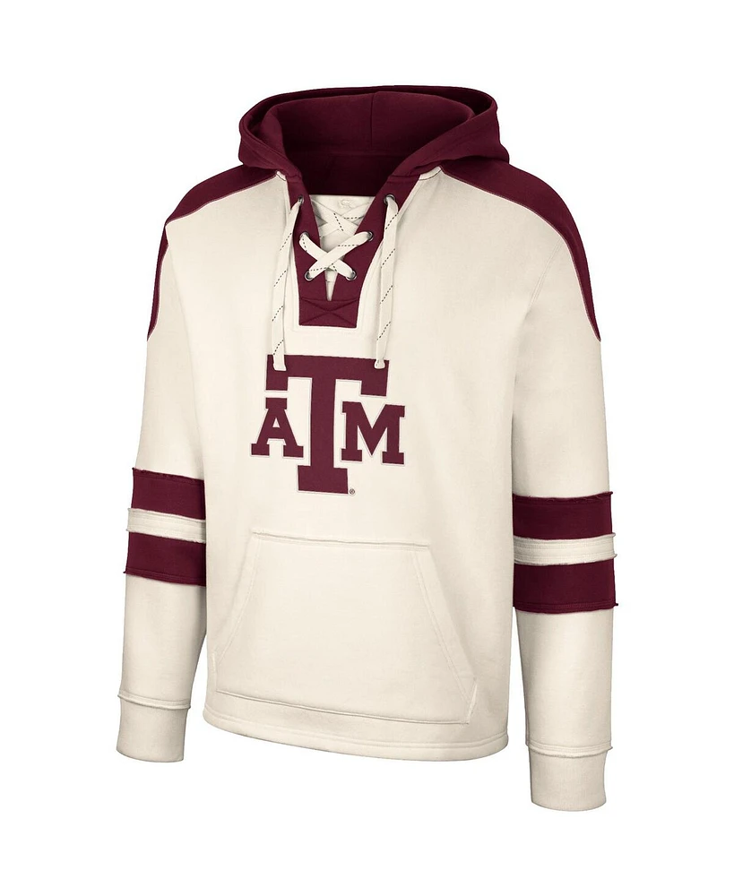 Men's Colosseum Cream Texas A&M Aggies Lace-Up 4.0 Vintage-Like Pullover Hoodie